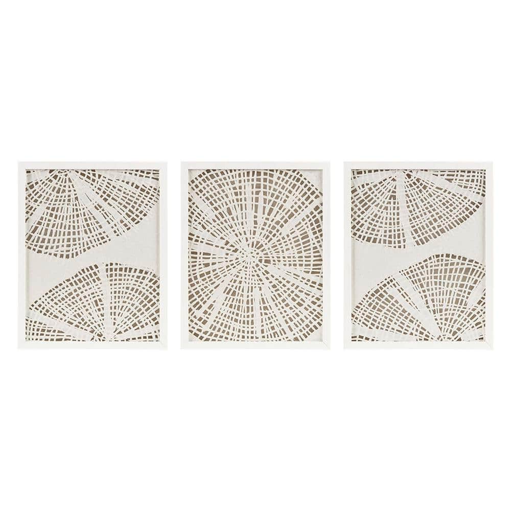 15.8 in. W 19.7 in. H Off White MDF Framed Abstract Coastal Rice Paper 3-Pi