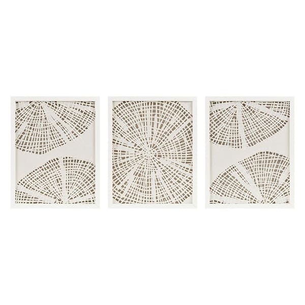 Unbranded 15.8 in. W 19.7 in. H Off White MDF Framed Abstract Coastal Rice Paper 3-Piece Shadowbox Wall Decor Set