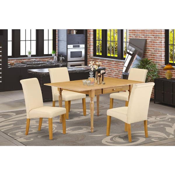 East West Furniture 5-Piece Natural Oak Finish Solid Wood Top - Dining Room Set with Dropleaf - Seats 4