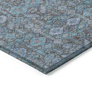 Chantille ACN574 Teal 8 ft. x 8 ft. Round Machine Washable Indoor/Outdoor Geometric Area Rug