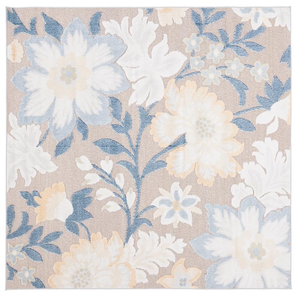 SAFAVIEH Sarasota Navy/Brown 7 ft. x 7 ft. Floral Square Area Rug