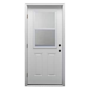 32 in. x 80 in. Vented Right-Hand Outswing 1/2-Lite Clear 2-Panel Classic Primed Fiberglass Smooth Prehung Front Door