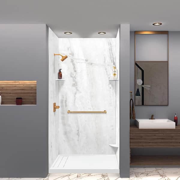 Transolid Titan 48 in. W x 96 in. H x 36 in. D 3-Piece Glue-Up Alcove Shower Wall Surround in Savanna Grey (Honed)