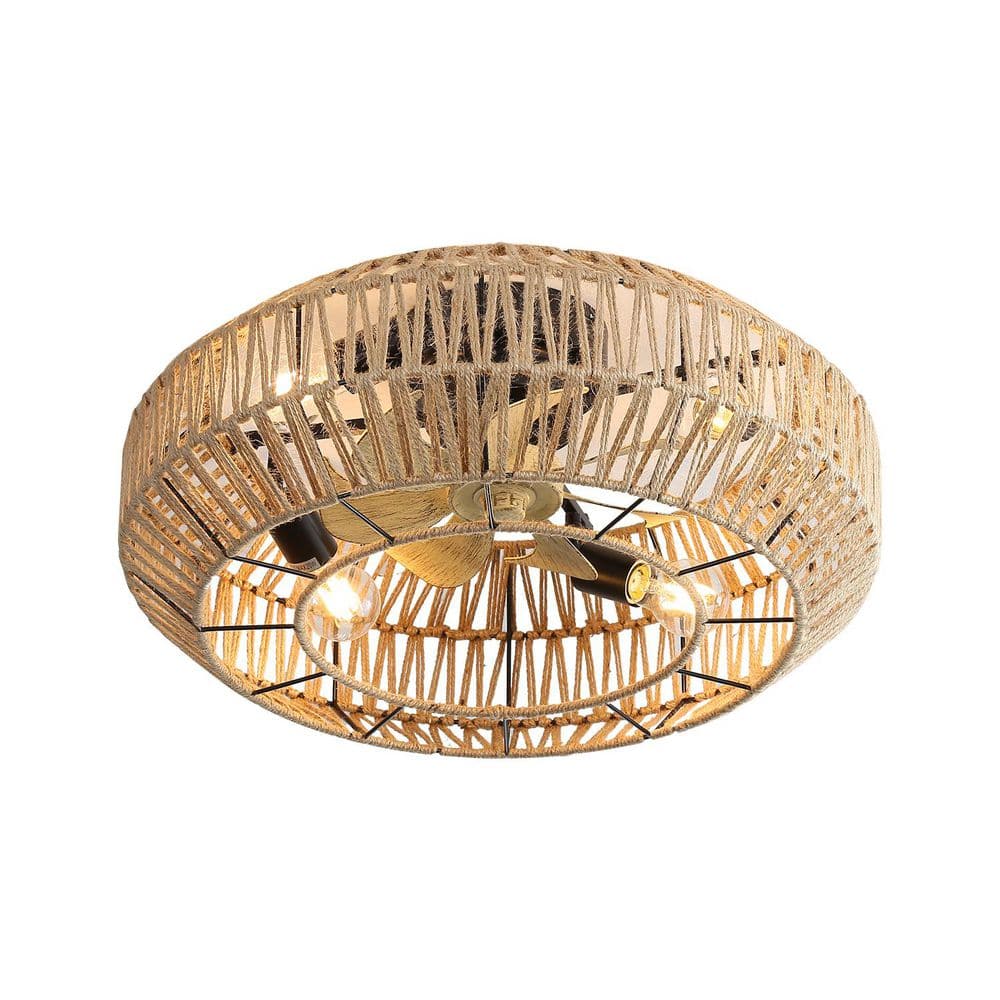 22 in. Indoor Natural Low Profile Standard Reversible DC Ceiling Fan with Boho Enclosed Rattan Caged and Remote Control price history on PriceWatchPro