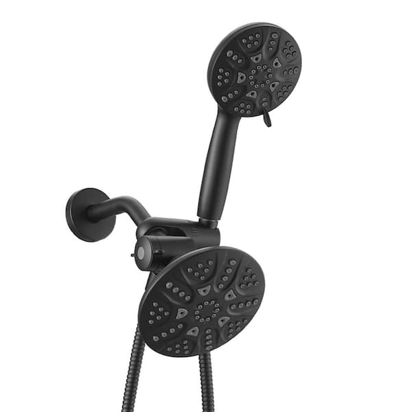 6-Spray Wall Mount Handheld Shower Head Shower Faucet 1.8 GPM 2 in 1 Rain Shower Separately or Together in Matte Black