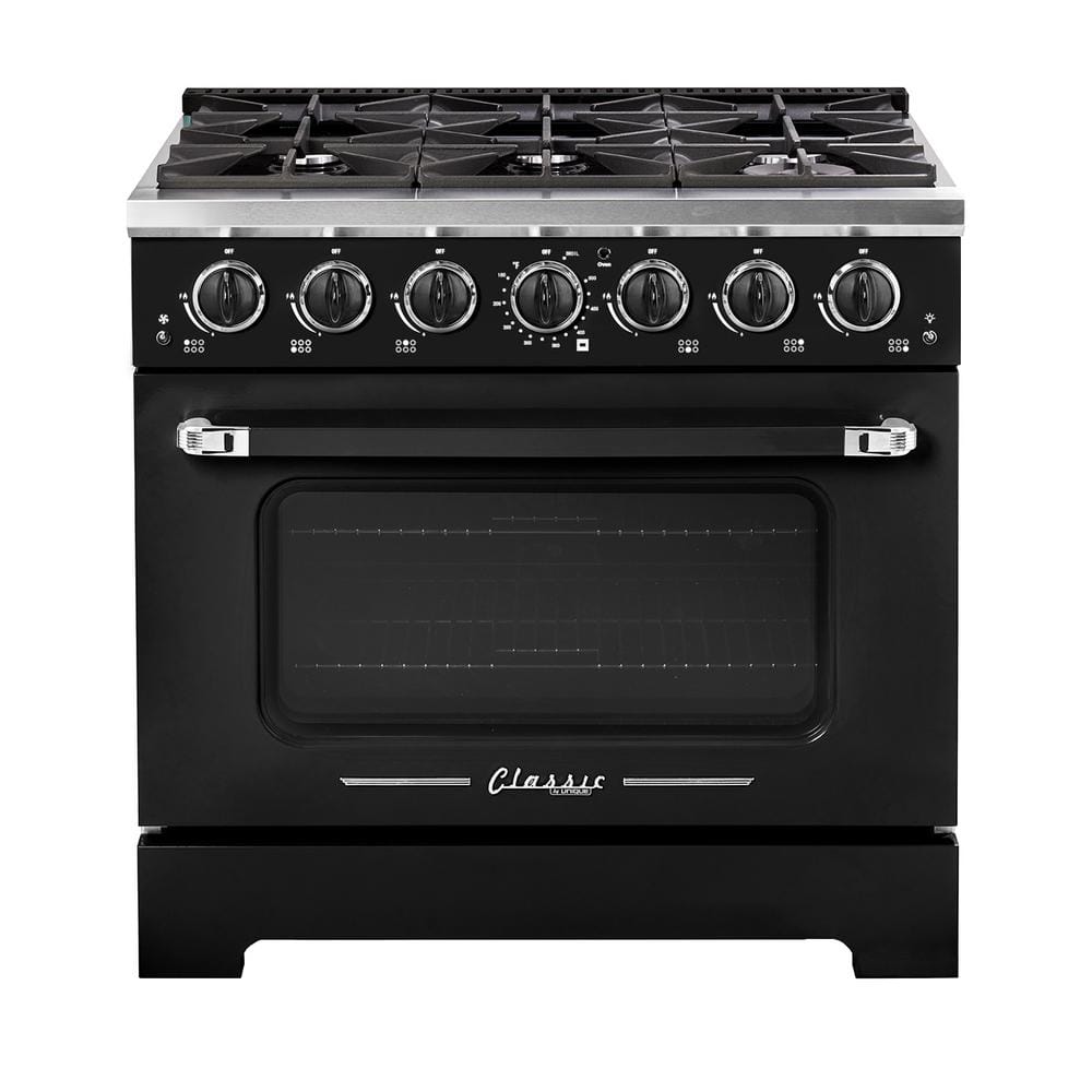 Midnight Black 36" Retro Convection Gas Range with Chrome Accents