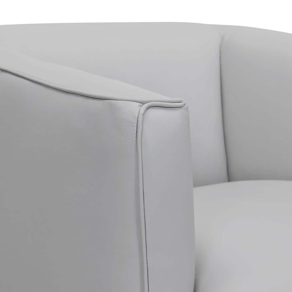 Whitney Transitional Dove Gray Genuine Leather Swivel Barrel Chair