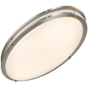 32.5 in. Brushed Nickel Oval 35-Watt Dimmable LED Flush Mount with Opal Acrylic Shades