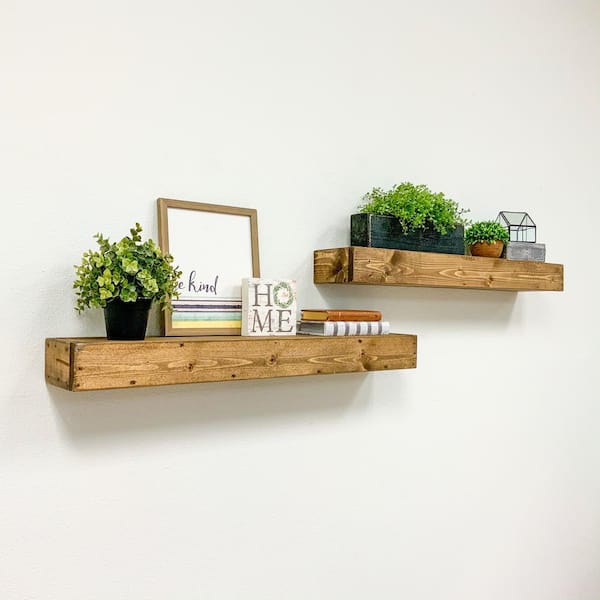 Floating Shelves Wall Mounted Set of 3,36 in. Cherry Brown Wood Shelves,  Wall Storage Shelves with Lip Design PUZ1KR - The Home Depot