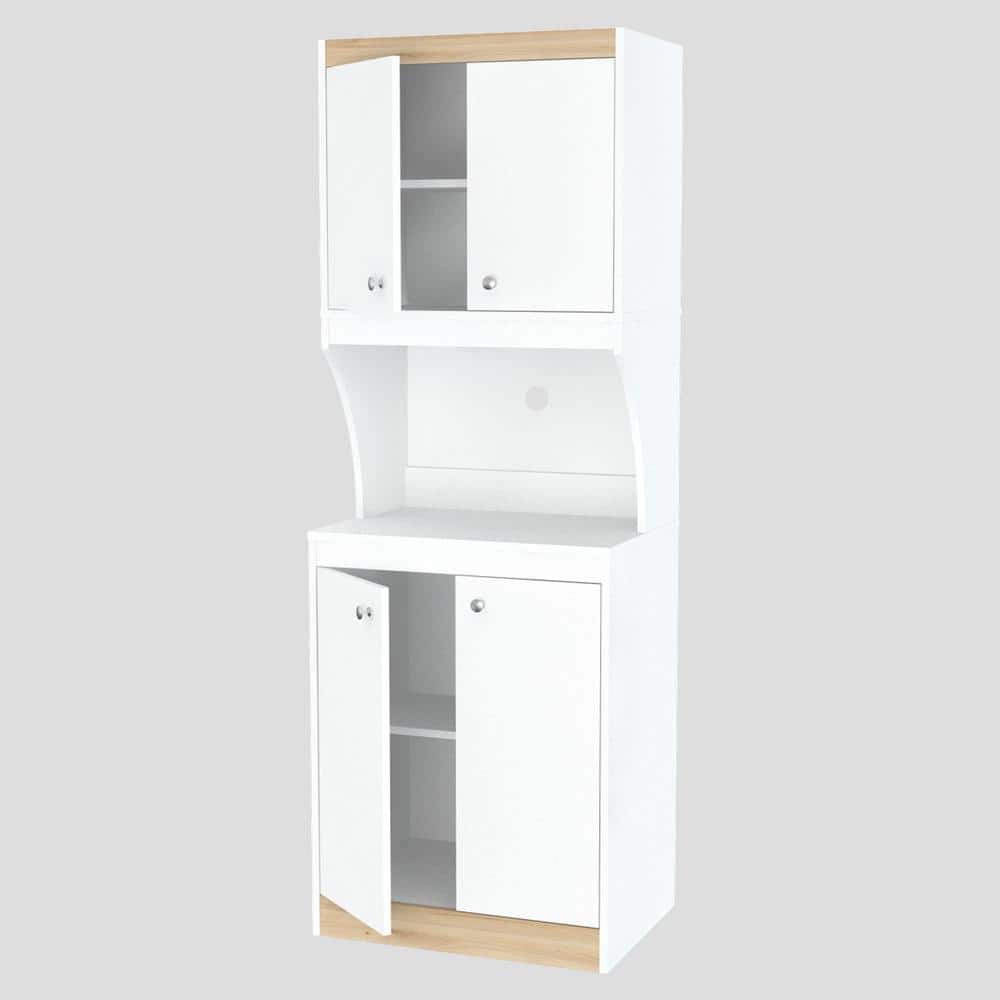 Modern White and Vienes Oak Laminated Kitchen Storage Cabinet