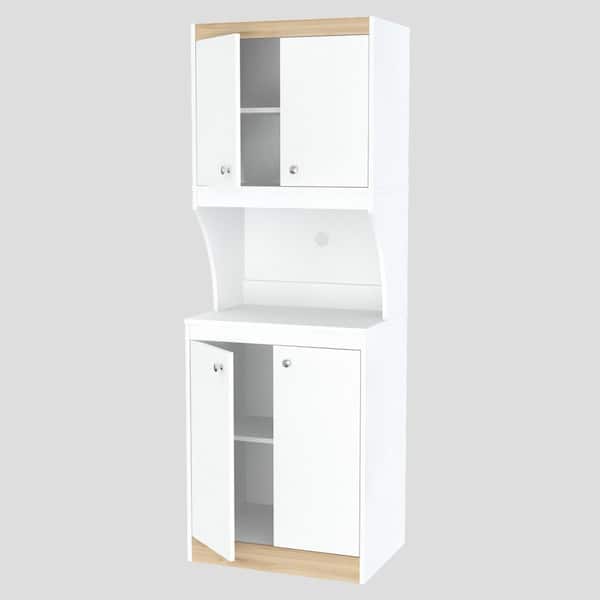inval america LLC Galley Ready to Assemble 23.6 in. W x 16.9 in. D x 67 in. H Microwave Storage Utility Cabinet in White and Vienes Oak