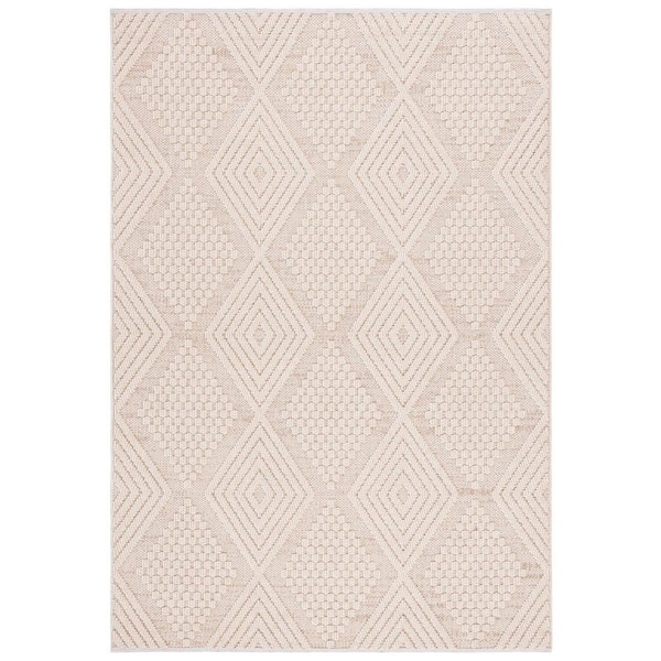 Global 4 ft. x 6 ft. Beige/Ivory High-Low Geometric Diamond Area Rug