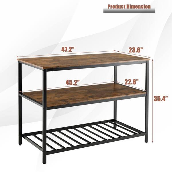 Dropship Kitchen Island With 3 Shelves, 47.2 Inches Kitchen Shelf With  Large Worktop, Stable Steel Structure, Industrial, Easy To Assemble, Rustic  Brown And Black, 47.2'' X 23.6''w X 35.4''h to Sell Online