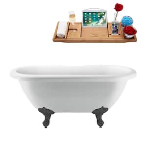67 in. x 29.1 in. Acrylic Clawfoot Soaking Bathtub in Glossy White with Brushed GunMetal Clawfeet and Matte Pink Drain