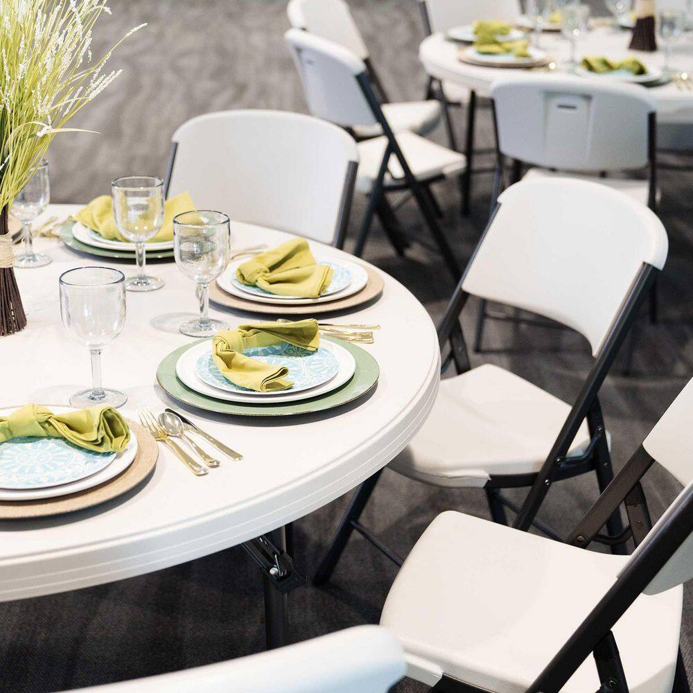 Almond 60-Inch Round Folding Table with Metal Frame