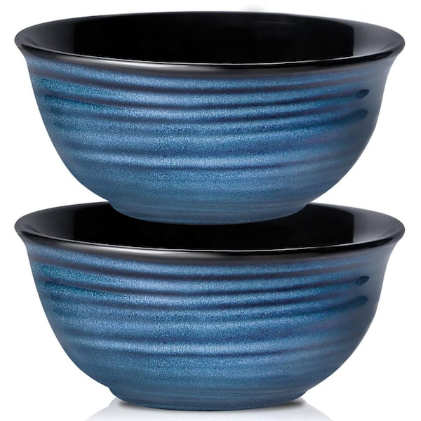 60 Ounce Ceramic Serving Bowls Set of 2 in Vibrant Blue for Salads Pasta Soup Popcorn and More