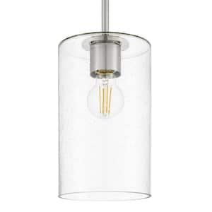 Helenwood 1-Light Brushed Nickel Craftsman Pendant Light with Clear Seeded Glass Shade