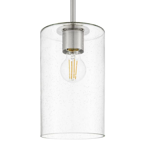 Home Decorators Collection Helenwood 1-Light Brushed Nickel Craftsman Pendant Light with Clear Seeded Glass Shade