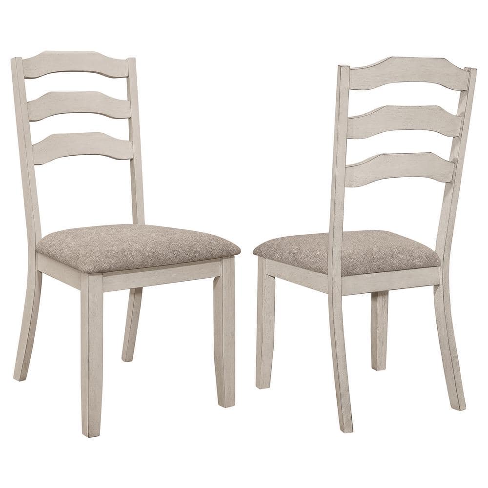 Ronnie Khaki and Rustic Cream Fabric Ladder Back Padded Seat Dining Side Chair Set of 2 -  Coaster, 108052