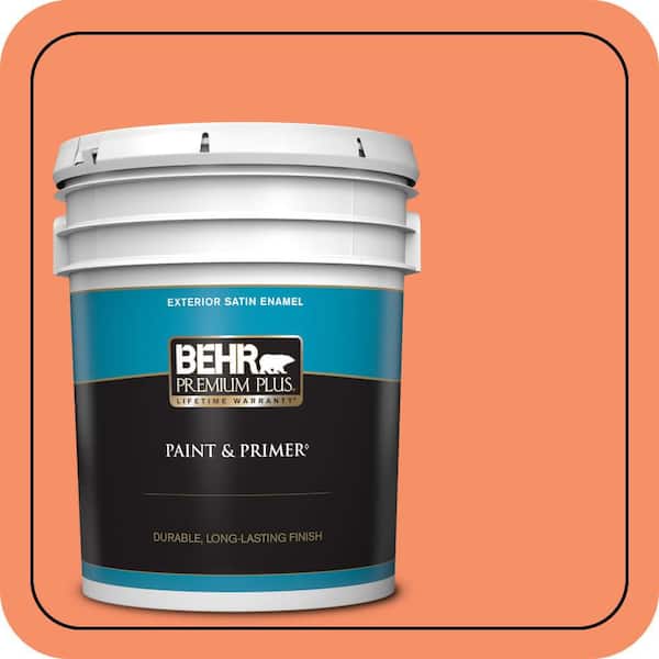 BEHR PREMIUM PLUS 5 gal. #210B-5 Tangerine Dream Satin Enamel Exterior Paint & Primer