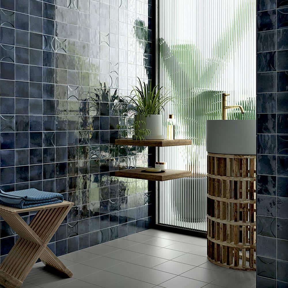 Spruce Blue Glossy Ceramic Square Tile 3.94'' x 3.94''