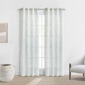 Ivy White Polyester Faux Linen 52 in. W x 84 in. L Grommet Indoor Light Filtering Curtain (Single Panel)