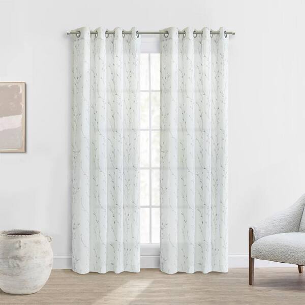 Habitat Ivy White Polyester Faux Linen 52 in. W x 84 in. L Grommet Indoor Light Filtering Curtain (Single Panel)