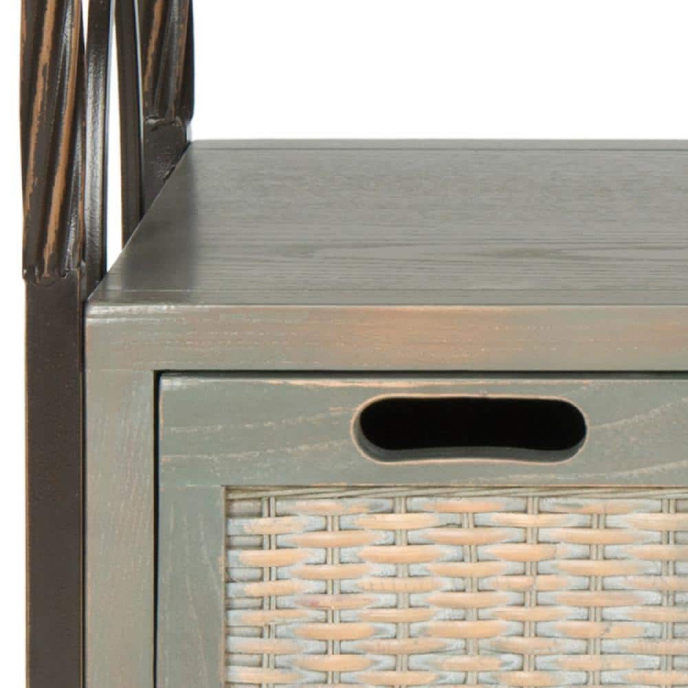 Transitional Gray 3-Drawer Console Table with Wicker Accents