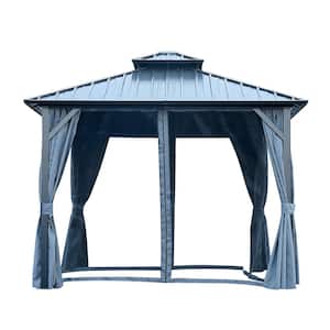 12 ft. x 12 ft. Outdoor Gazebo Double Roof Canopy with Netting and Curtains for Patio, Backyard, Deck and Lawns, Blue