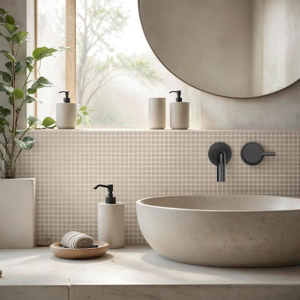 Nova Beige 11.96 in. x 11.96 in. Mini Square Frosted Glass Mosaic Floor and Wall Tile (0.96 sq. ft./ Each)