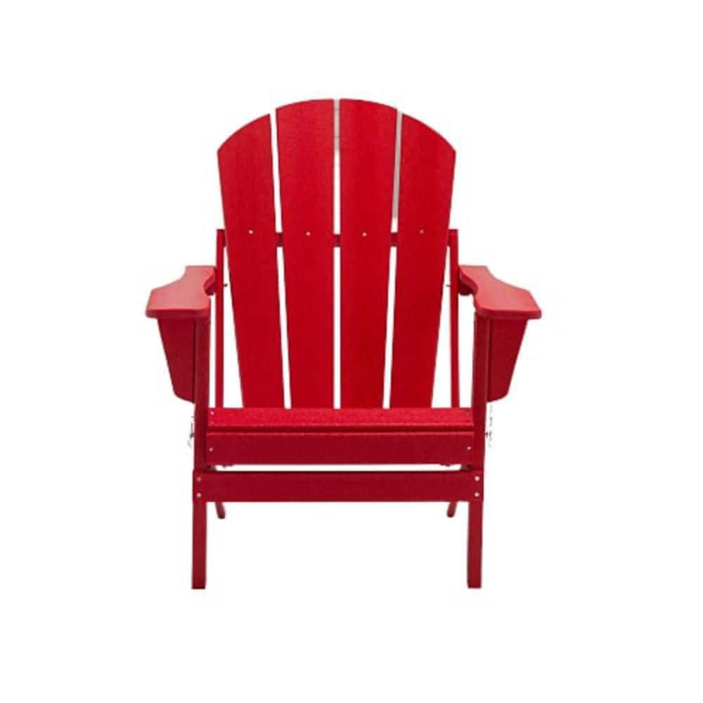 Cenadinz Red All-Weather Folding Plastic Adirondack Chair (1-Pack) H ...