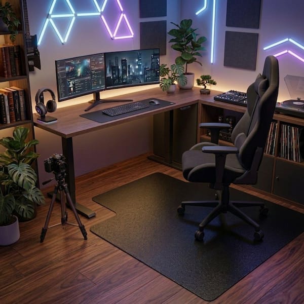 Advantagemat Black Vinyl Lipped Gaming Indoor Chair Mat for Hard Floor - 45 in. x 53 in.