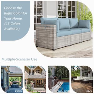 25.6 in. x 23.6 in. x 4 in. (8-Piece) Deep Seating Outdoor Lounge Chair Sofa Cushion with Lumber Pillow Cushion Sky Blue