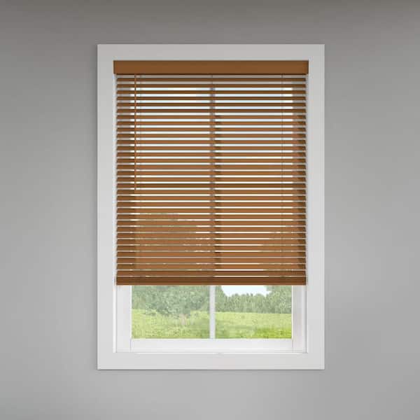 Levolor Classic Value Pecan Cordless Room Darkening Faux Wood Blinds with 2 in. Slats - 18.25 in. W x 36 in. L