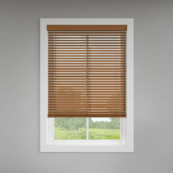 Levolor Classic Value Pecan Cordless Room Darkening Faux Wood Blinds with 2 in. Slats - 80 in. W x 42 in. L