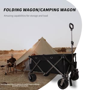 220 lbs. Capacity 4 cu. ft. Folding Fabric Utility Wagon Beach Serving Shopping Trolley Garden Cart (Black)