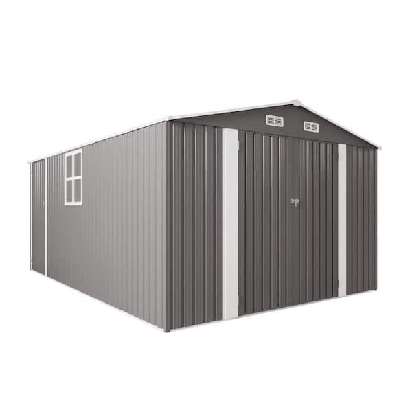 10 ft.W x 14 ft.D Outdoor Metal Storage Shed, Lockable Door Tool Shed with 2 Window for Patio/Lawns, Gray (130 sq. ft.)