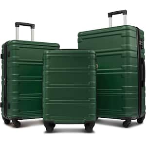 Green Lightweight 3-Piece Expandable 100% ABS Hardshell Spinner Luggage Set with 3-Digit TSA Lock