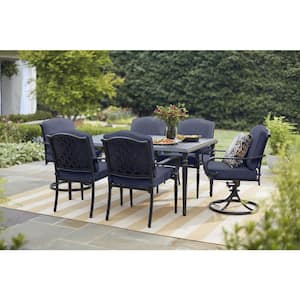 Laurel Oaks Black Steel Outdoor Patio Lounge Chair with CushionGuard Midnight Navy Blue Cushions (2-Pack)