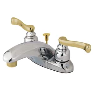 Royale 4 in. Centerset 2-Handle Bathroom Faucet with Plastic Pop-Up in Polished Chrome/Polished Brass
