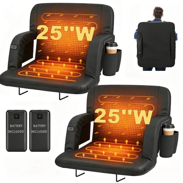 25 in. Heated Stadium Seat Portable Dual-Side Heated Bleacher Seats 6-Reclining Positions with 20000mAh Power Bank(2PK)