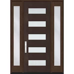 Regency 72 in. x 80 in. 5L Modern Frosted Glass RHIS Hkry Fiberglass Prehung Front Door w/Dbl 16in. SL , 8011NKL Lockset