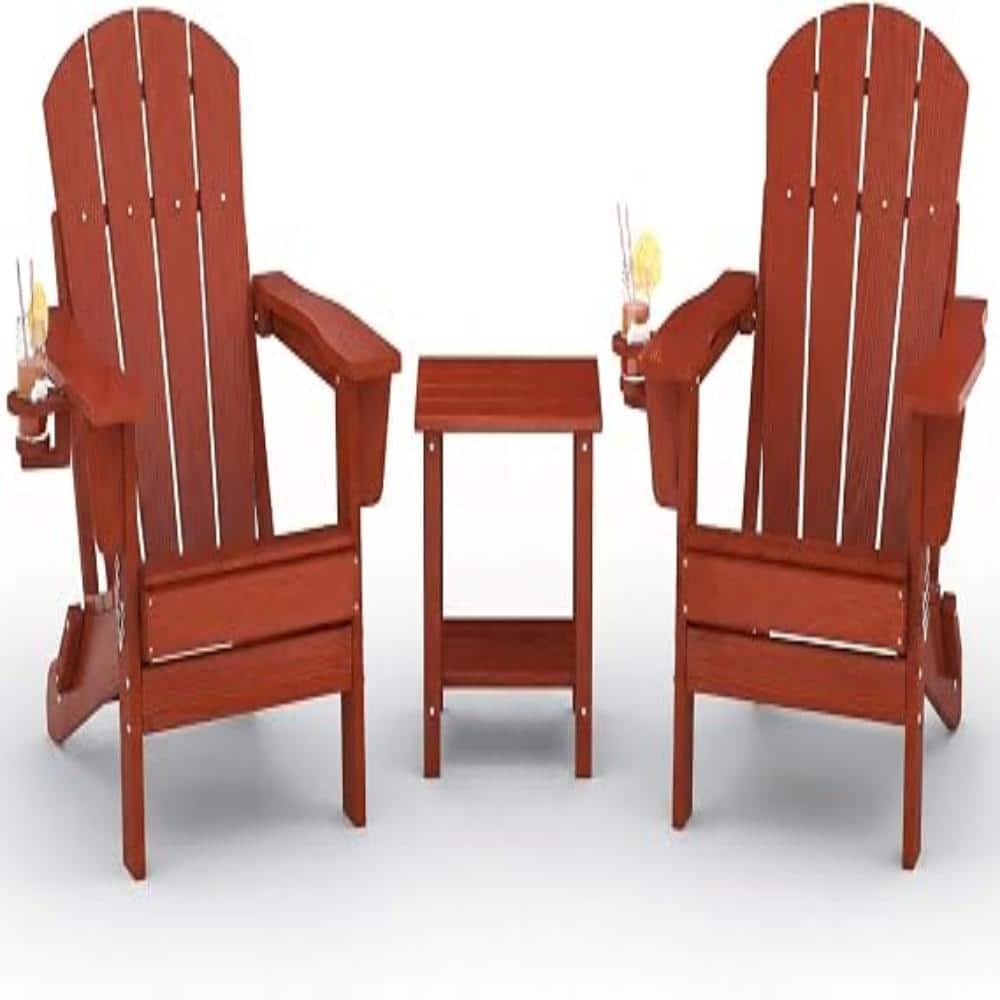 3-Piece HDPE Folding Adirondack Chair Set with Side Table, All-Weather Patio Furniture with Cup Holders, Red price history on PriceWatchPro
