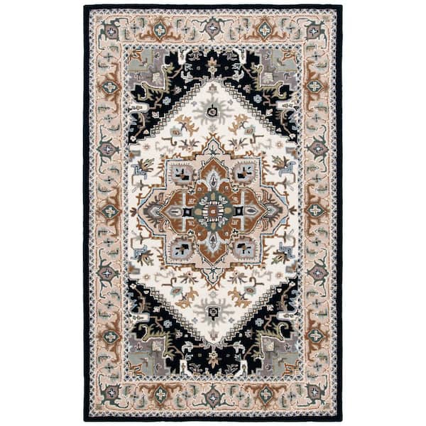 SAFAVIEH Heritage Beige/Navy 4 ft. x 6 ft. Border Floral Medallion Area Rug