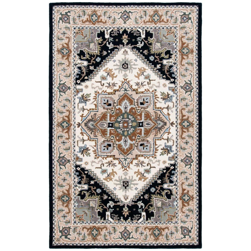Beige and Navy Hand-Tufted Wool Rectangular Area Rug