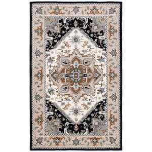 Heritage Beige/Navy 5 ft. x 8 ft. Border Floral Medallion Area Rug