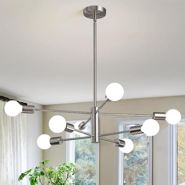 8-Light Nickel Modern Chandelier for Dining Room with No Bulbs Included