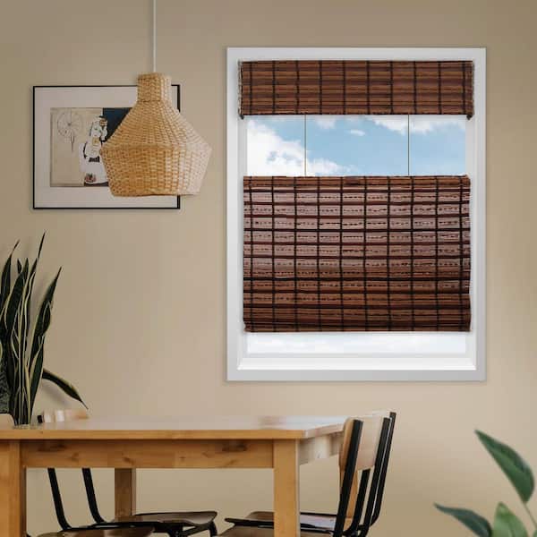 Natural Woven Top Down Bottom Up Cordless Bamboo Roman Shades for Windows, 51 in. W x 60 in. L, Jacobean