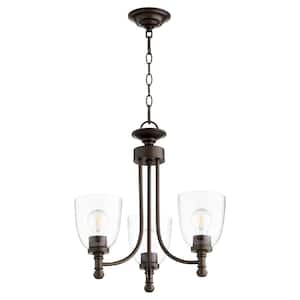 Rossington 3-Light Oiled Bronze Chandelier with Clear Seeded Glass