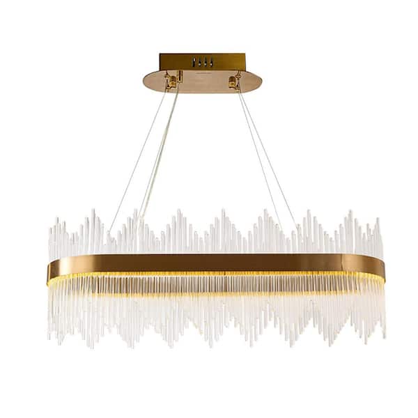 OUKANING 23.62 in. 1 Light 3-Color Integrated LED Gold Modern Crystal Chandelier for Dining Room Living Room